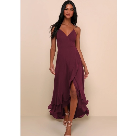 Lulus In Love Forever Plum Lace-Up High-Low Maxi Dress - Picture 2 of 9